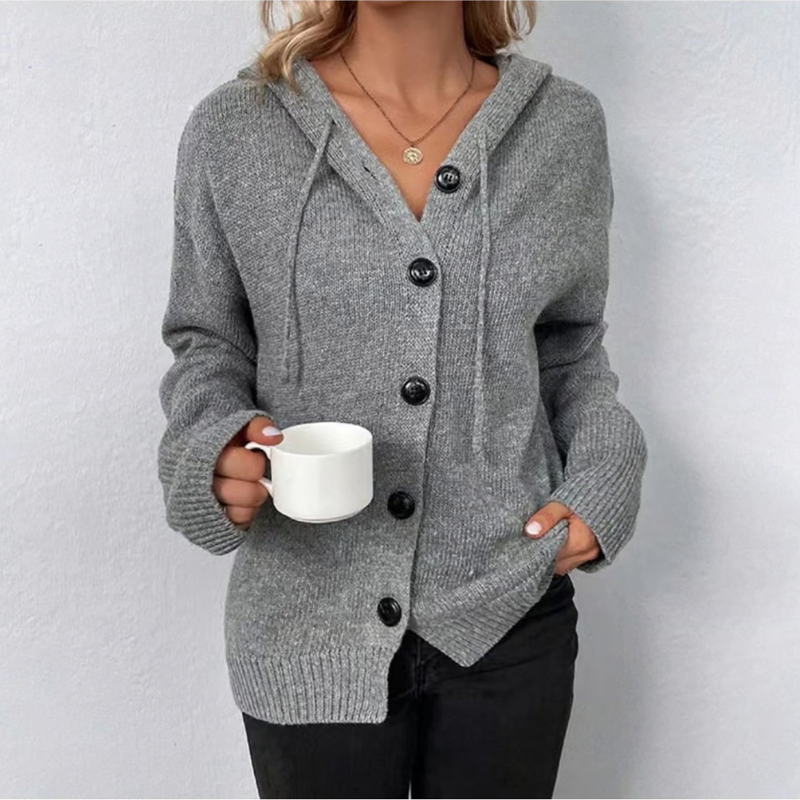 Julie | Damen Gestrickt Warme Strickjacke | Knopf Daunen