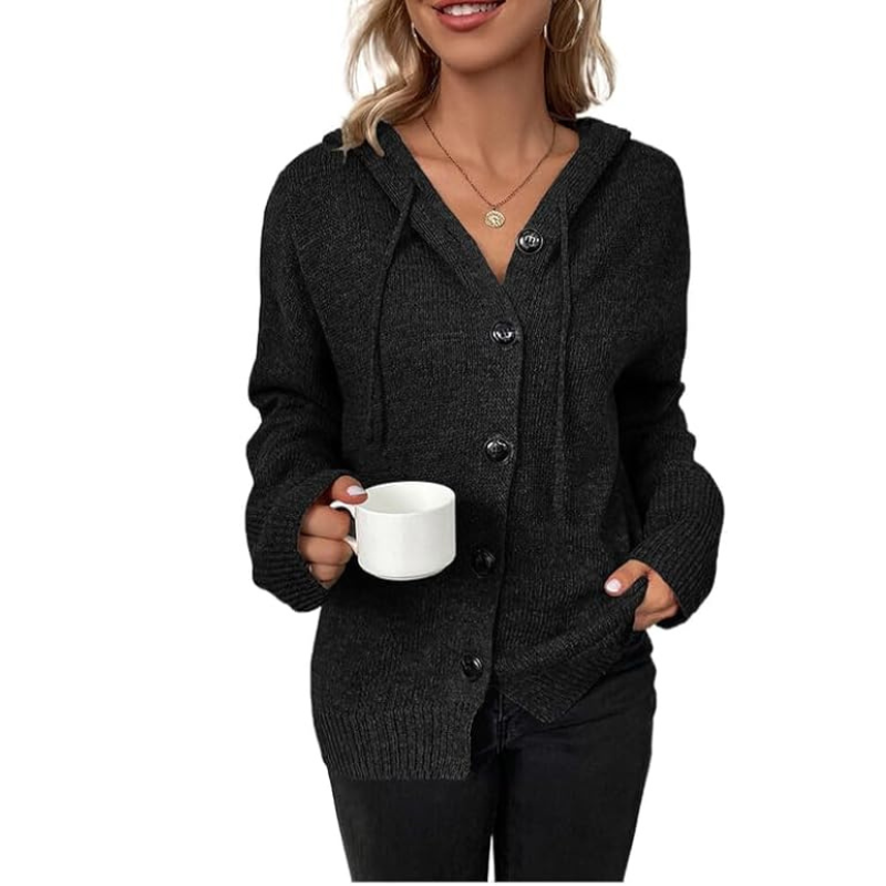 Julie | Damen Gestrickt Warme Strickjacke | Knopf Daunen