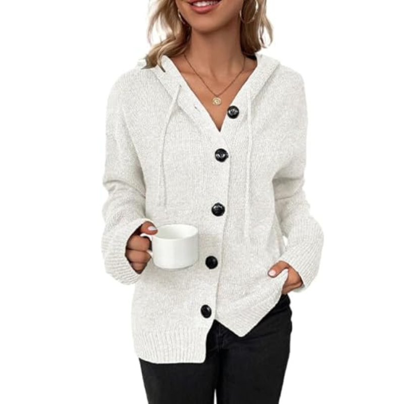 Julie | Damen Gestrickt Warme Strickjacke | Knopf Daunen