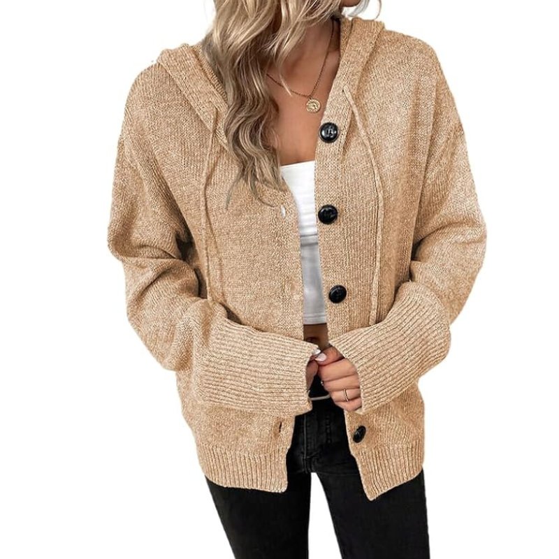 Julie | Damen Gestrickt Warme Strickjacke | Knopf Daunen