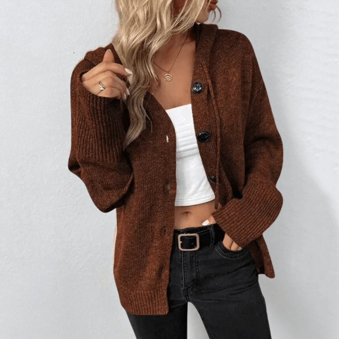 Julie | Damen Gestrickt Warme Strickjacke | Knopf Daunen