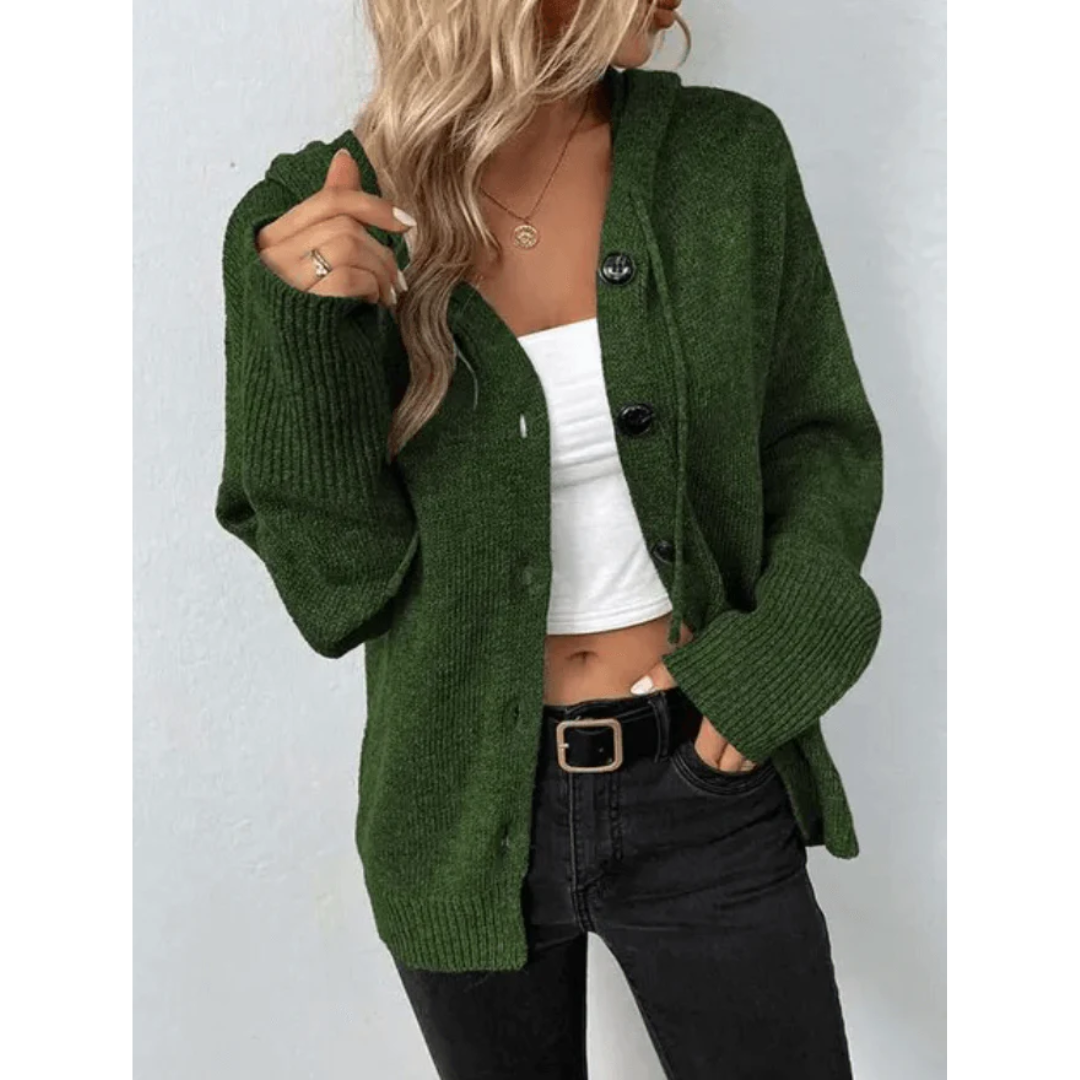 Julie | Damen Gestrickt Warme Strickjacke | Knopf Daunen